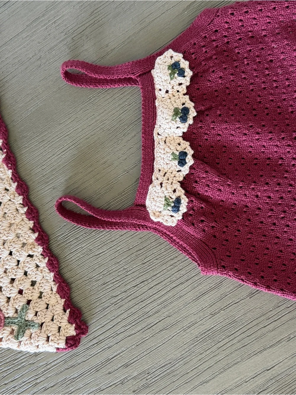 Zara Girls Knit Tank & Shorts Set in Berry with Crochet Trim size 1 1/2